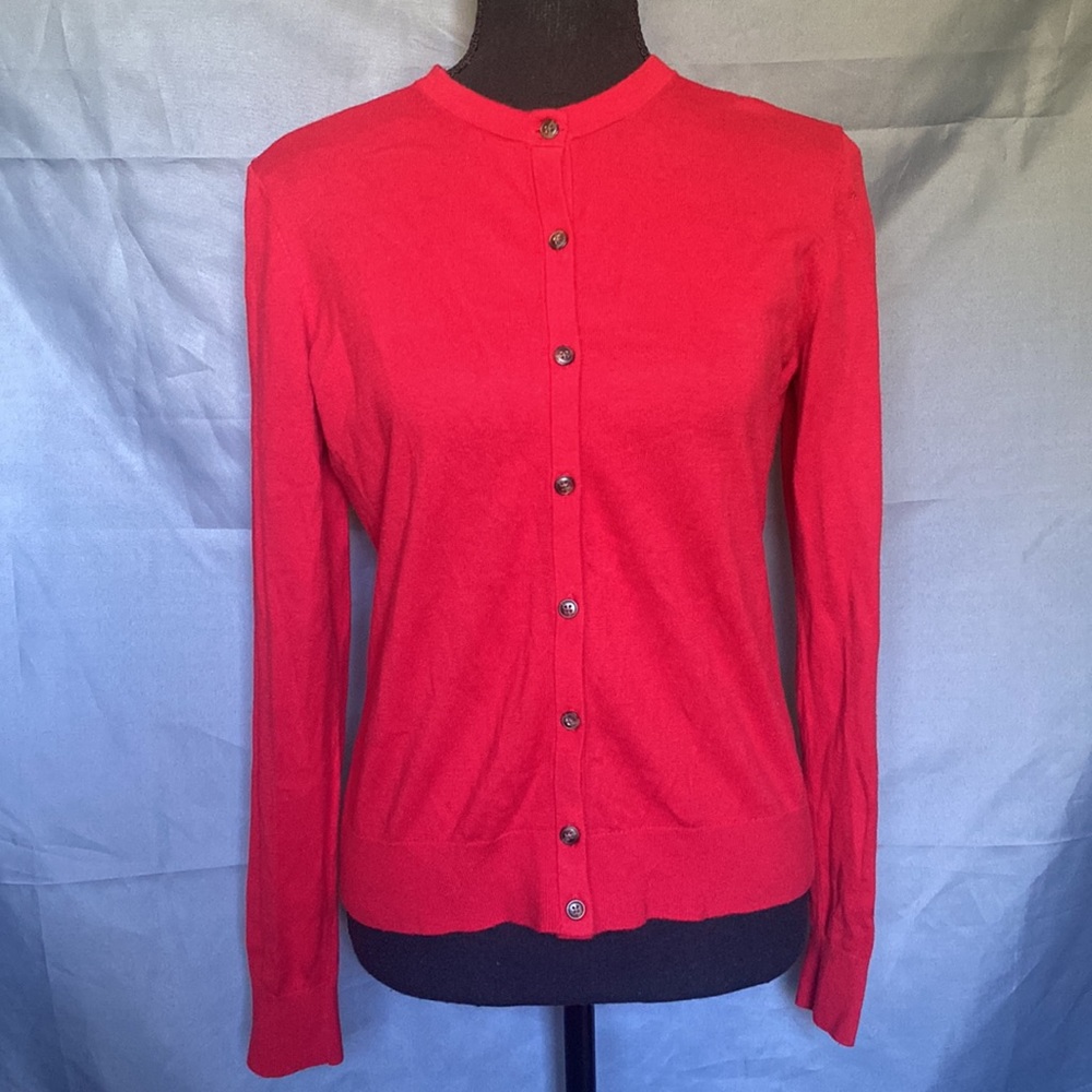 Ann Taylor Medium Trendy Red Long sleeve Cotton Button Up Cardigan Sweater